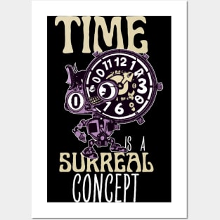 Time Is A Surreal, Funny Surreal Steampunk Alarm Clock Robot Posters and Art